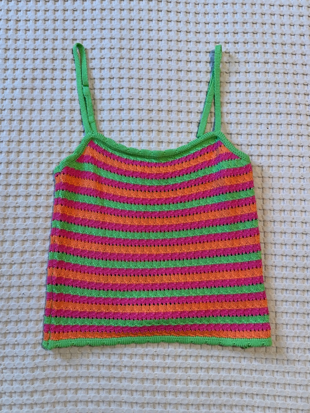 Pink Lily Striped Knit Tank Top - Pink, Orange & Green